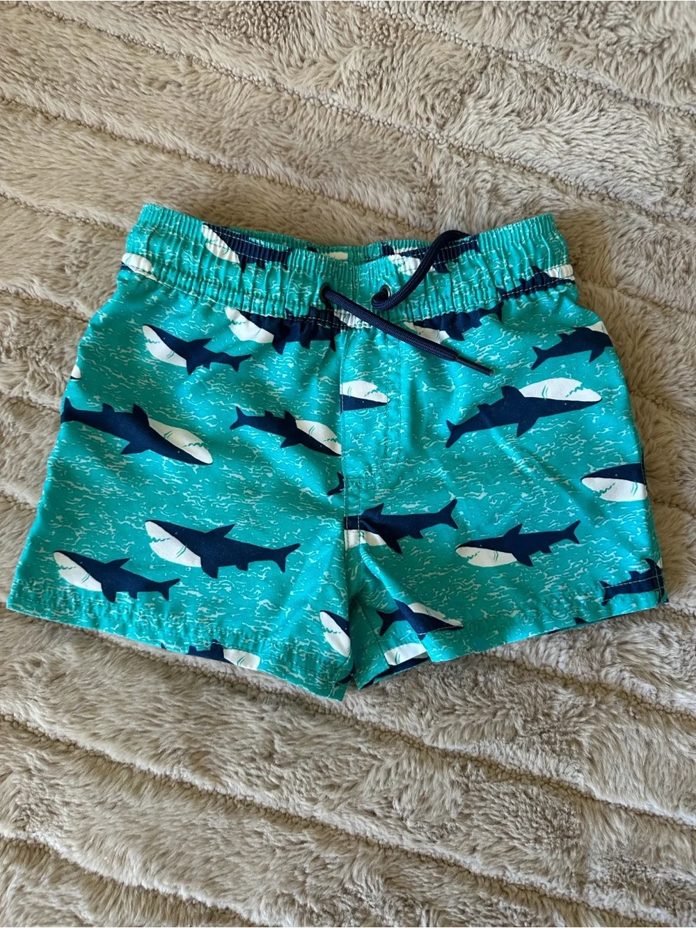 Cat & Jack Coral Shark Swim Shorts with Blue Drawstring